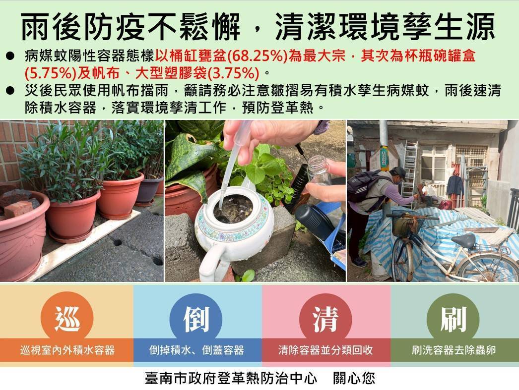 圖:雨後防疫不鬆懈,清潔環境孳生源。