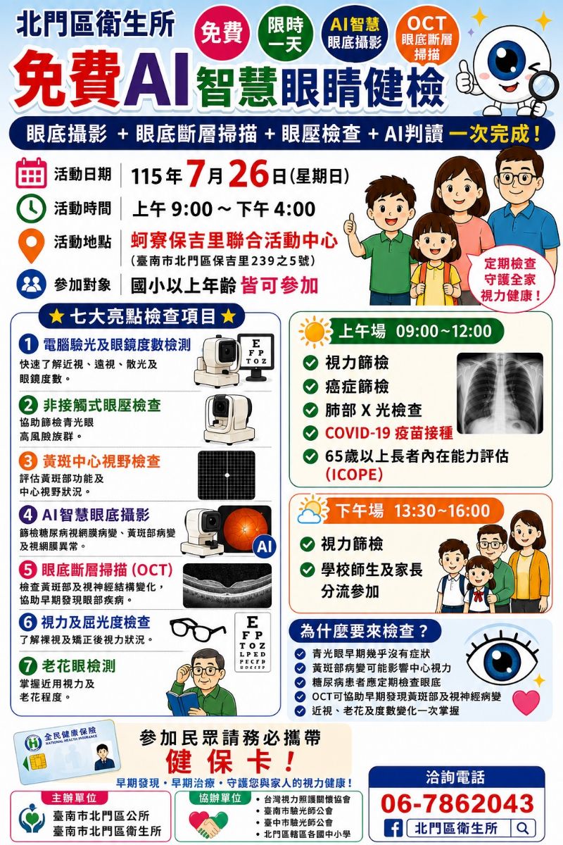 北門區免費AI眼睛健檢7月26日登場
